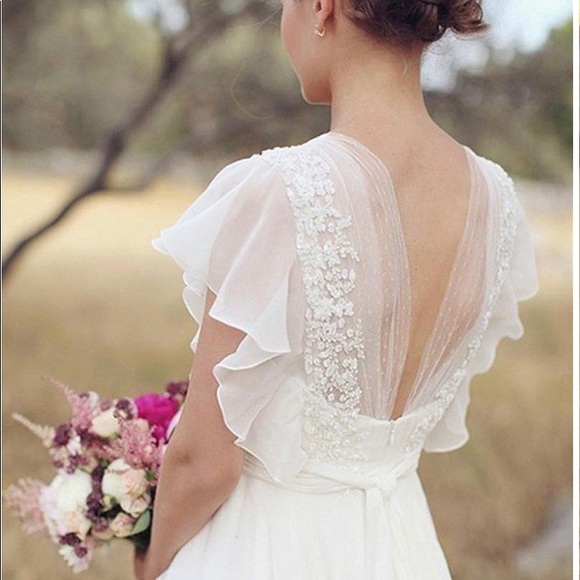 hebeos Dresses & Skirts - A-Line/Princess Chiffon V-neck Ruched Short Sleeves Floor-Length Wedding dress